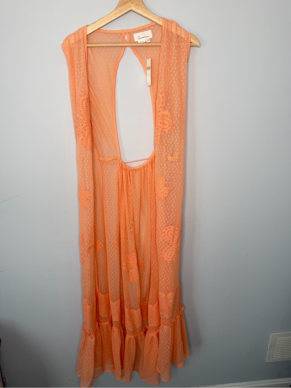 Sheer Crochet Detail sleeveless vest  - peach new with tags once size fits all